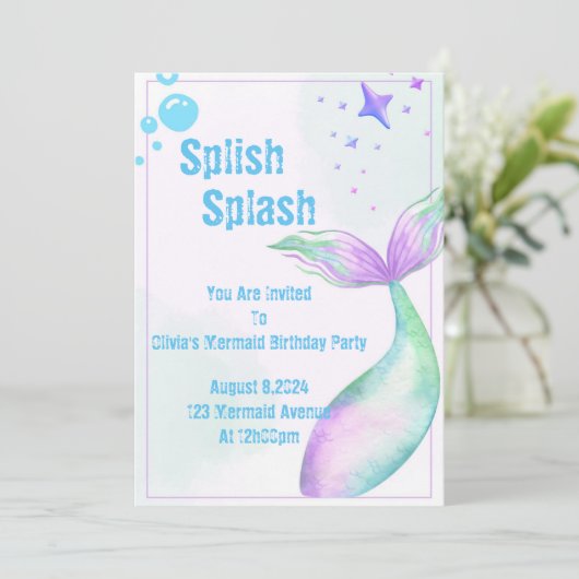 女の子のためのマーメイドパーティの招待状 招待状 (スタンド正面)