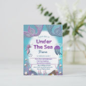 女の子のためのマーメイド誕生日パーティーの招待は泳ぐ 招待状 (スタンド正面)