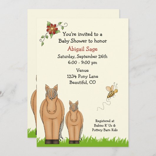 女の子のためのマーレとフォーアルベビーシャワー招待状 招待状 (正面/裏面)