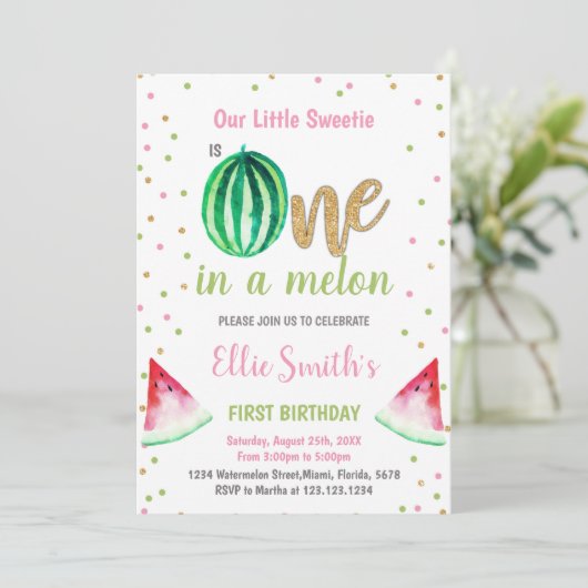 女の子のためのメロンの夏のパーティーカードに1枚 招待状 (スタンド正面)