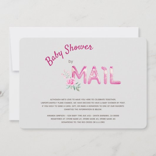女の子のためのメールによるピンクの赤ちゃんシャワー 招待状 (正面)
