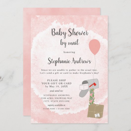 女の子のためのメールによるベビーシャワー 招待状 (正面/裏面)