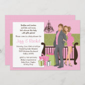 女の子のためのモダンなカップルのベビーシャワーの招待状 招待状 (正面/裏面)