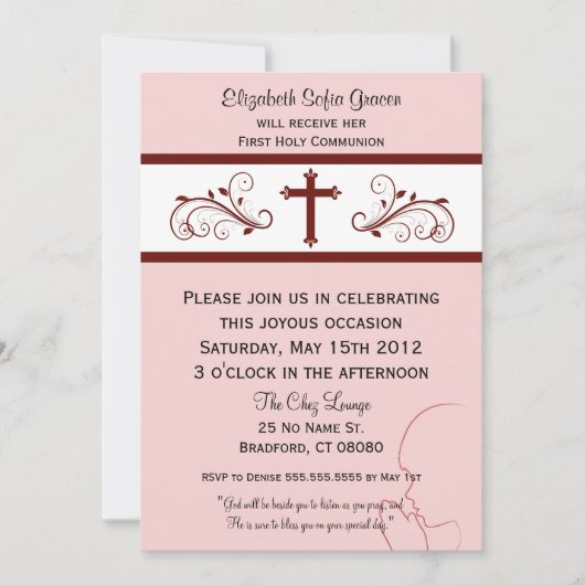 女の子のためのモダンな聖餐の招待状 招待状 (正面)
