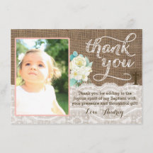 女の子のためのモモおよびアイボリーの洗礼のサンキューカード