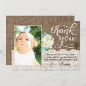 女の子のためのモモおよびアイボリーの洗礼のサンキューカード サンキューカード (正面/裏面)