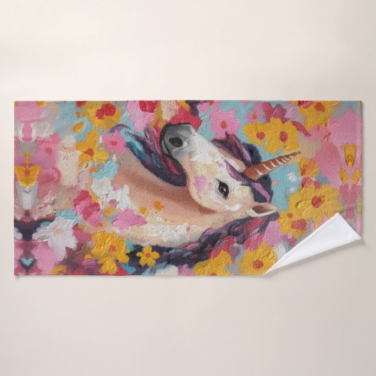 女の子のためのユニコーンと花のタオル バスタオル (バスタオル)