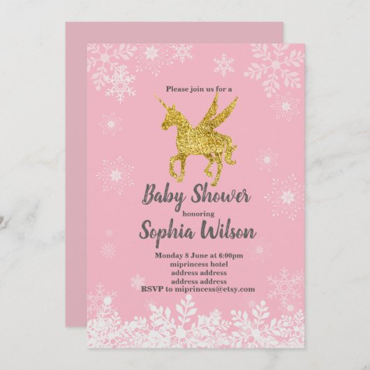 女の子のためのユニコーン赤ちゃんシャワー 招待状 (正面/裏面)
