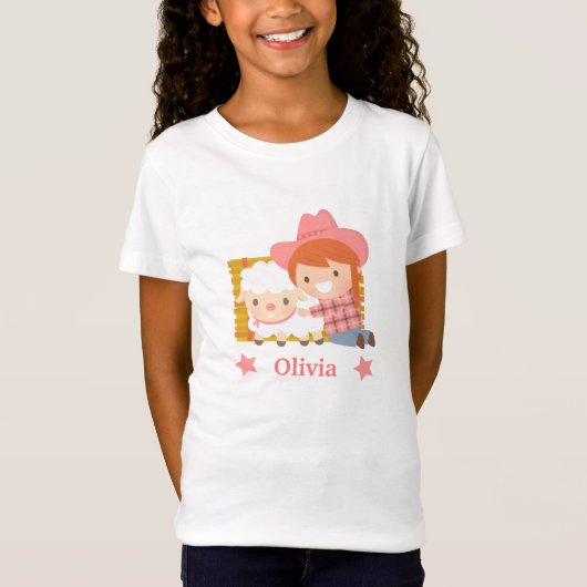 女の子のためのラムと可愛いカウガールの幸せ Tシャツ (正面)