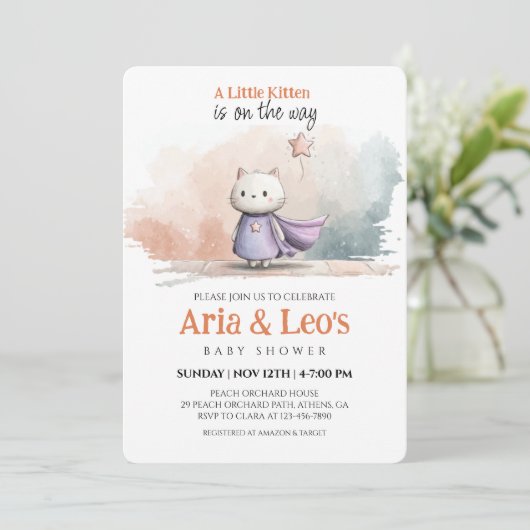 女の子のためのリトルキットベビーシャワー招待状 招待状 (スタンド正面)