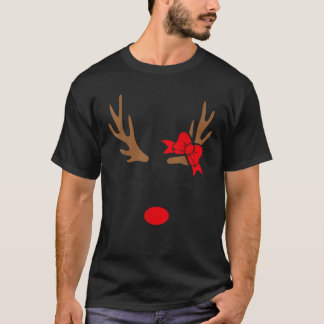 女の子のためのリボンをつけたかわいいトナカイ クリスマスのアイデア Tシャツ