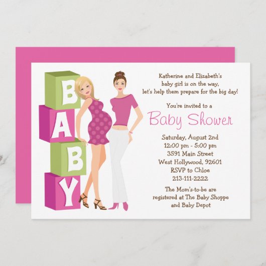 女の子のためのレズビアンのベビーシャワーの招待状 招待状 (正面/裏面)