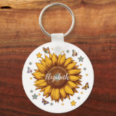 女の子のためのレトロひまわりギフトの名前をカスタムする キーホルダー (裏面)