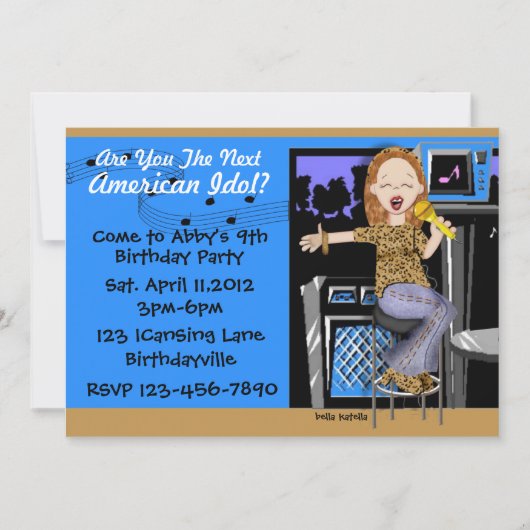 女の子のためのロックスターのパーティー 招待状 (正面)