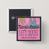 女の子のためのローラースケートで滑るの誕生会の好意 缶バッジ (正面&裏面)