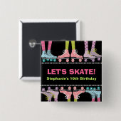 女の子のためのローラースケートで滑るの誕生会の好意 缶バッジ (正面&裏面)