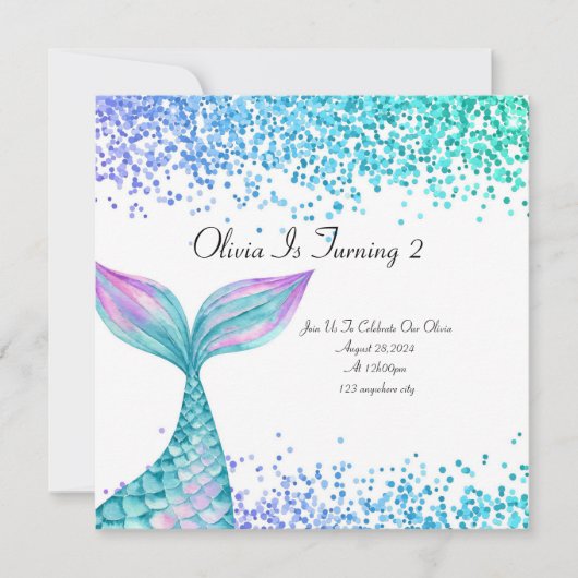 女の子のための人魚の誕生日の招待 セーブザデート (正面)