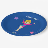 女の子のための体操パーティーパーソナライズされたプレート。 ペーパープレート (アングル)