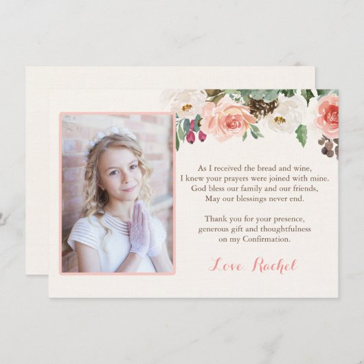 女の子のための冬第1の聖餐のサンキューカード サンキューカード (正面/裏面)