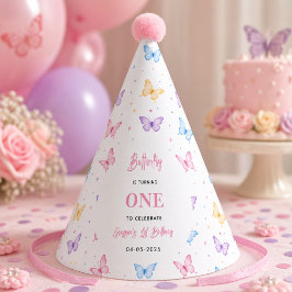 女の子のための可愛いピンクパープルの蝶の1歳の誕生日 パーティーハット