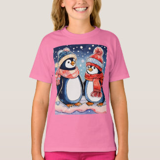 女の子のための可愛い漫画のペンギンTシャツ Tシャツ