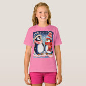女の子のための可愛い漫画のペンギンTシャツ Tシャツ (正面フル)