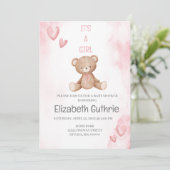 女の子のための埃っぽいピンクの赤ちゃんシャワーの招待 招待状 (スタンド正面)