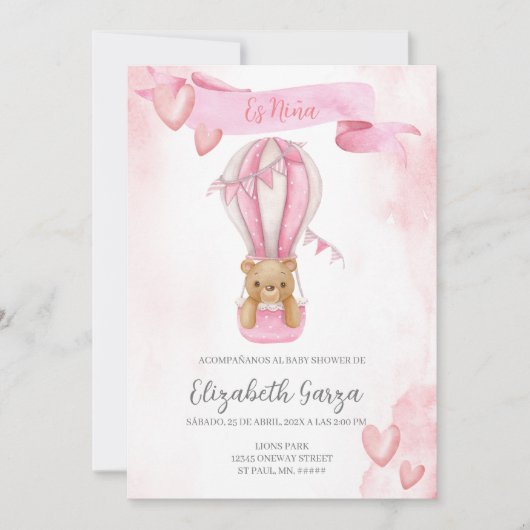 女の子のための埃ピンクの赤ちゃんシャワー招待バナー 招待状 (正面)