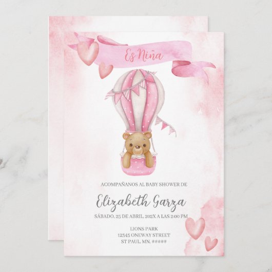 女の子のための埃ピンクの赤ちゃんシャワー招待バナー 招待状 (正面/裏面)