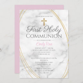 女の子のための大理石の最初の神聖な招待状 招待状