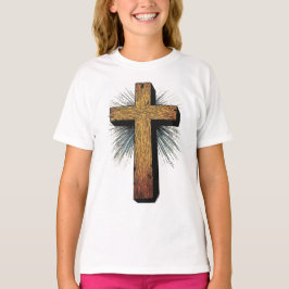 女の子のための大胆なキリスト教の十字架Tシャツ Tシャツ