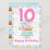 女の子のための子供の10誕生日カード サンキューカード (正面/裏面)