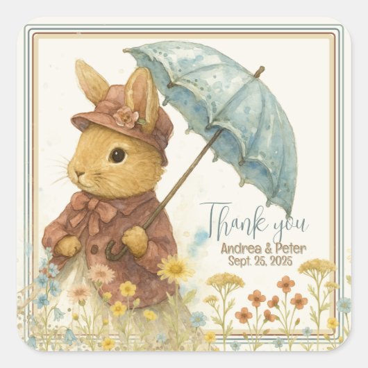 女の子のための小さなウサギの赤ちゃんシャワー スクエアシール (正面)