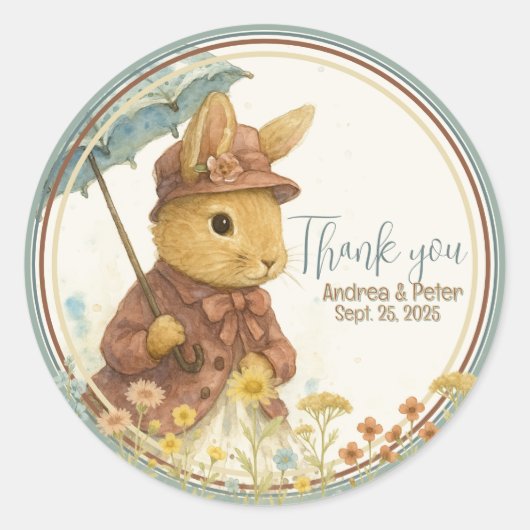 女の子のための小さなウサギの赤ちゃんシャワー ラウンドシール (正面)