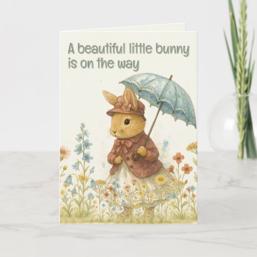 女の子のための小さなウサギの赤ちゃんシャワー 招待状 (正面)