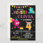 女の子のための小さなモンスターの誕生日の招待 招待状 (正面)