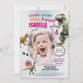 女の子のための恐竜の誕生日の写真の招待 招待状 (正面)