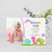 女の子のための恐竜誕生日サンキューカード 招待状 (スタンド正面)