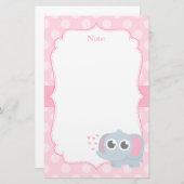 女の子のための愛のかわいいベビー象 便箋 (正面/裏面)