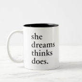 、-女の子のための感動的なギフト夢を見て下さい、考えて下さい ツートーンマグカップ (左)