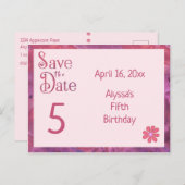 女の子のための日付の第5誕生日を救って下さい 案内ポストカード (正面/裏面)