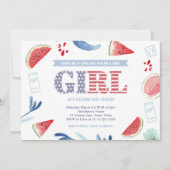 女の子のための星とストライプ共同ベビーシャワー 招待状 (正面)