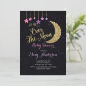 女の子のための月のベビーシャワーの招待状に 招待状 (スタンド正面)