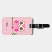 女の子のための枝のかわいくガーリーなピンクのフクロウ ラゲッジタグ (正面横)