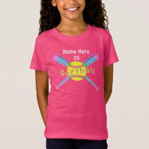 女の子のための極度のかわいくパーソナライズなソフトボールのワイシャ Tシャツ