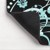 女の子のための水のティール（緑がかった色）そして黒い花の渦巻のギフト マウスパッド (コーナー)