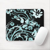 女の子のための水のティール（緑がかった色）そして黒い花の渦巻のギフト マウスパッド (マウス)