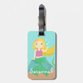 女の子のための海からのかわいい人魚、 ラゲッジタグ (裏面縦)