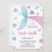女の子のための海のパーティーカードの下で編集可能 招待状 (正面)