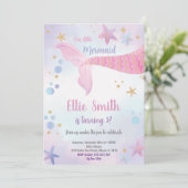 女の子のための海のパーティーカードの下で編集可能 招待状 (スタンド正面)